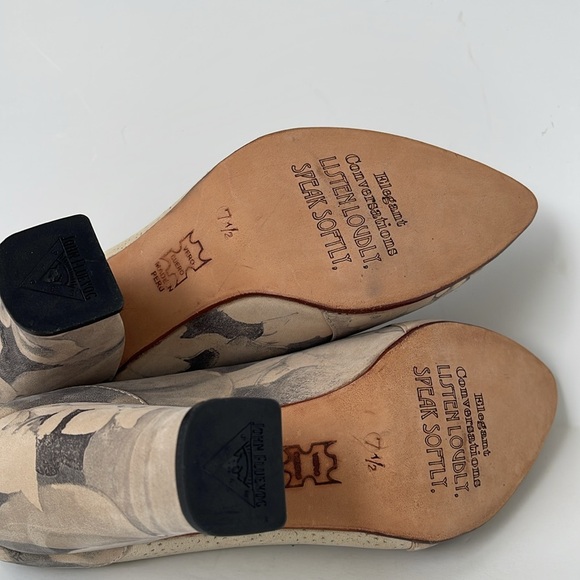 John Fluevog Vintage Floral Leather Booties Block Heel Size 7.5 Rare Art Deco - Picture 9 of 11